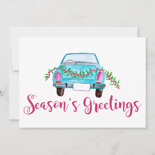 Season's Greetings  Classic Car Watercolor Invitation (Front)