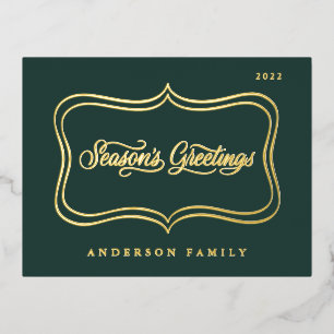 Season's Greetings Classic Gold Frame Foil Holiday Postcard