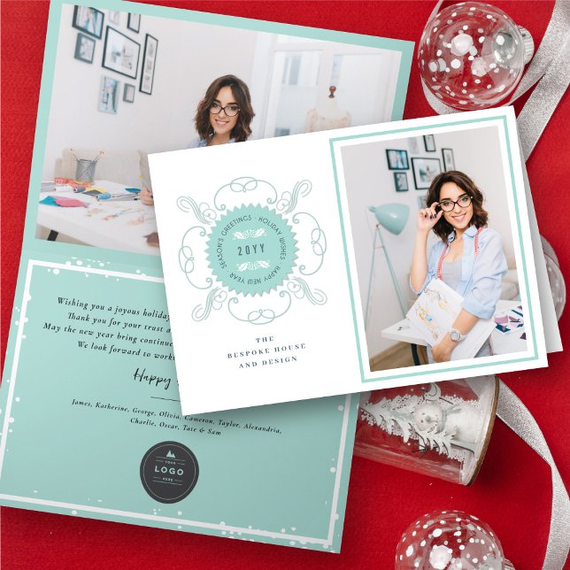 Season's Greetings Classic Seal Photo Business Holiday Card (Creator Uploaded)