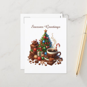 Seasons Greetings coffee snowman Holiday Postcard