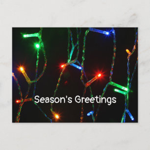"Season's Greetings" colourful Christmas lights Postcard