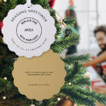 Seasons Greetings Company Logo Christmas  Tree Decoration Card<br><div class="desc">Seasons Greetings Company Logo Christmas . A handy all-in-one ornament and card, with your business logo Centre stage on the front with your greetings and name curved above and below and greeting on the back on a gold background. Fully customisable, you can change text and background Colours, fonts etc via...</div>