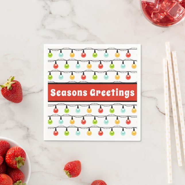 Seasons Greetings | Cute Christmas Lights Strings Napkin (Insitu)