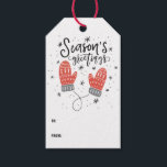 Season's Greetings Cute Red Mittens Gift Tags<br><div class="desc">Modern and festive holiday gift tag featuring hand lettering,  red mittens and snow pattern. This is a part of a holiday collection "Season's Greetings Red Mitten". Complimenting items are available.</div>