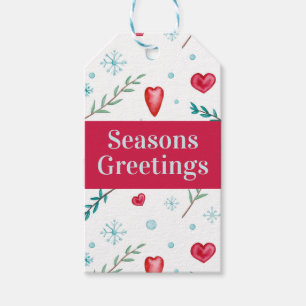 Seasons Greetings   Cute Snowflake & Heart Holiday Gift Tags