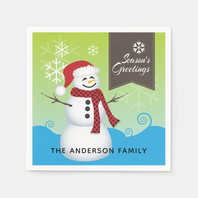 Season's Greetings Cute Snowman Napkin (Front)