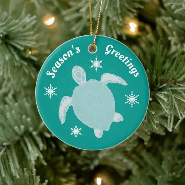 Season's Greetings Cute Xmas Turtle Personalized Ceramic Tree Decoration (Tree)