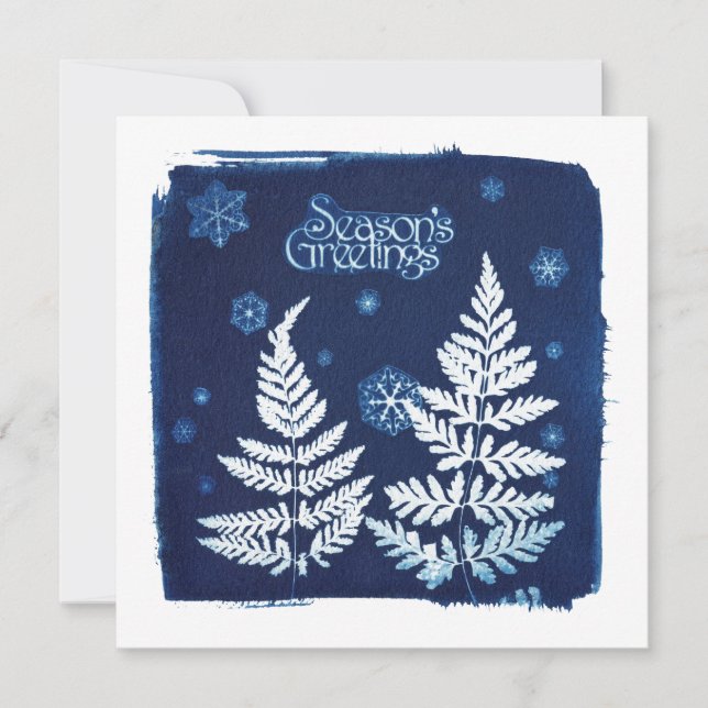 Season's Greetings Cyanotype Square Holiday Card (Front)