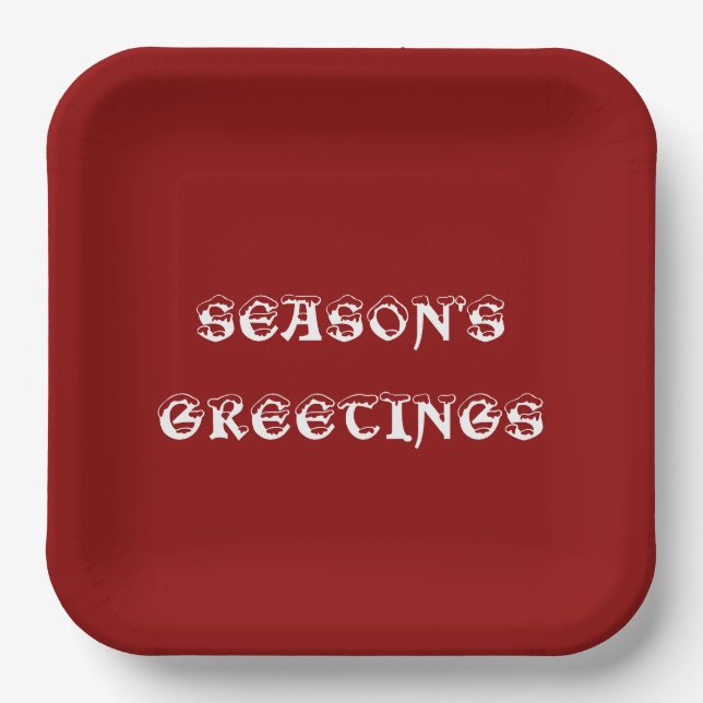 Season's Greetings Dark Red Dinner Paper Plate (Front)