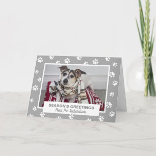 Season's Greetings Dog & Paw Prints Holiday Photo