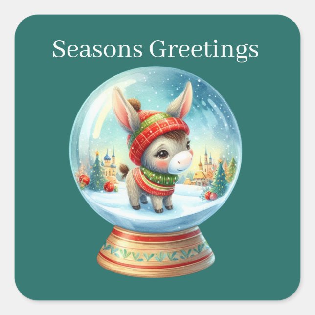 Seasons Greetings donkey Christmas Square Sticker (Front)