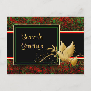 Season's greetings dove peace gold Christmas greet Holiday Postcard