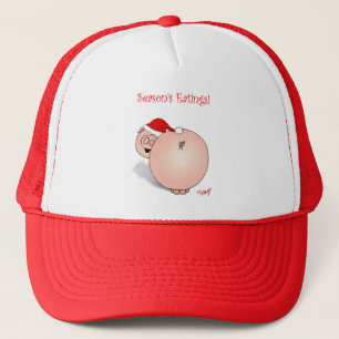 Season's Greetings (Eatings) Pig Cartoon. Trucker Hat
