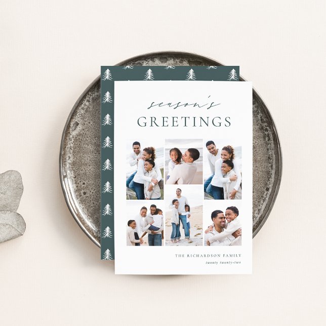 Season's Greetings Elegant 6 Photo Collage Holiday Card (Creator Uploaded)