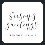 Season's Greetings Elegant calligraphy Square Sticker<br><div class="desc">A modern and elegant typography for this personalizable holiday items collection.</div>