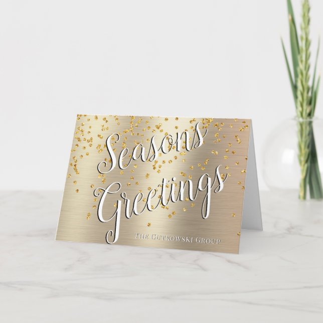 Seasons Greetings Elegant Gold Glitter Business  Holiday Card (Front)
