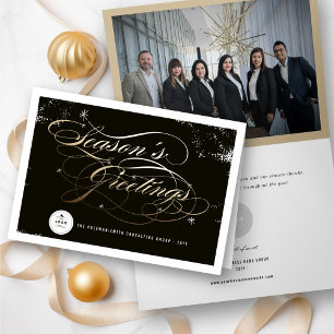 Season's Greetings Elegant Gold Script Business Ho Holiday Card