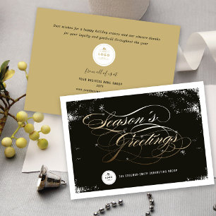 Season's Greetings Elegant Gold Script Business Holiday Card