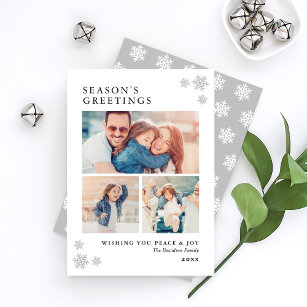 Season's Greetings Elegant Platinum Photo Collage Holiday Card