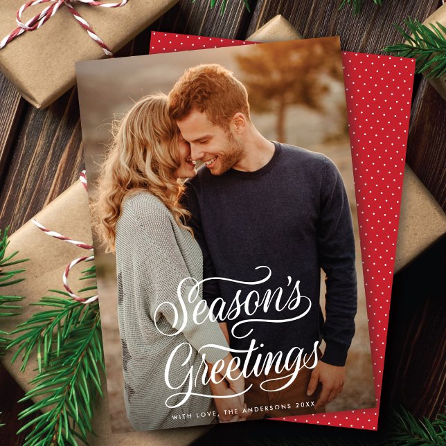 Season's Greetings Elegant Script Christmas Photo  Holiday Card (Creator Uploaded)