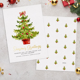 Season's Greetings Elegant Watercolor Tree Script
