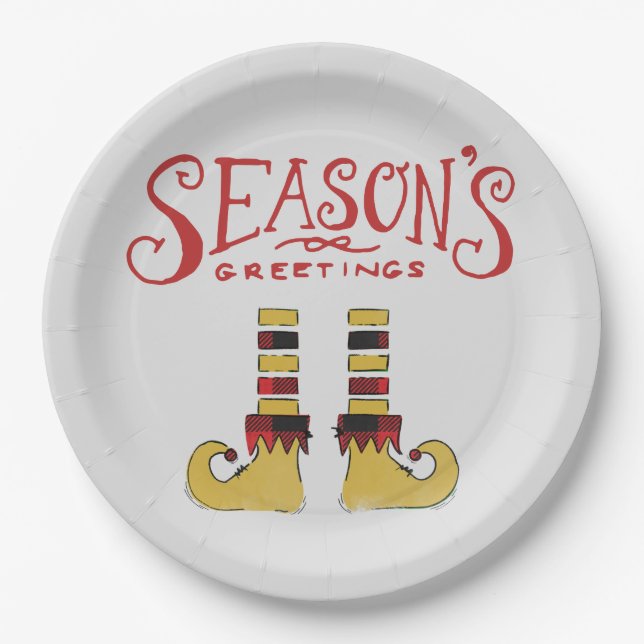 Season's Greetings Elf Shoes Paper Plate (Front)