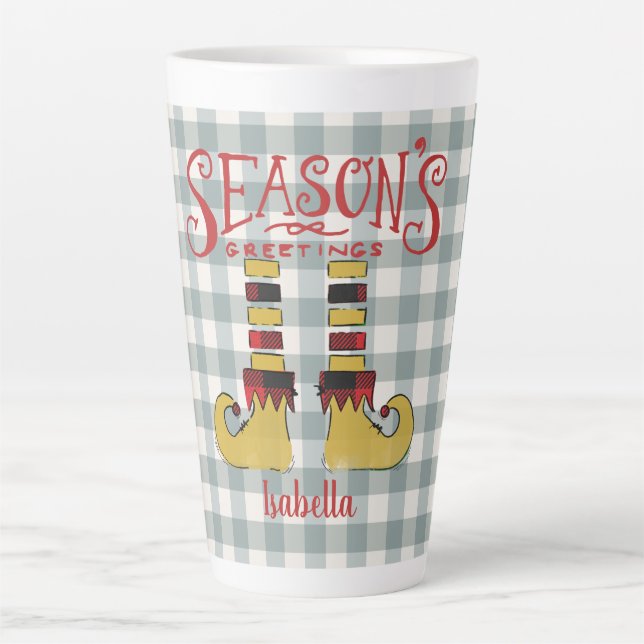 Season's Greetings Elf Shoes Personalised Latte Mug (Front)