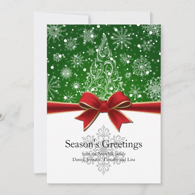 Season's Greetings Evergreen Holiday Flat Card (Front)