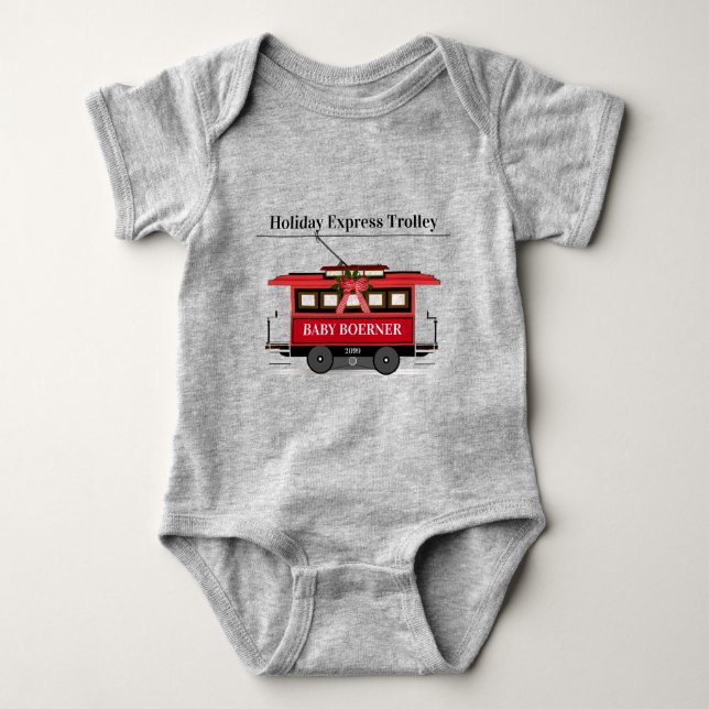 Season's Greetings Family Tram Trolley Streetcar Baby Bodysuit (Front)
