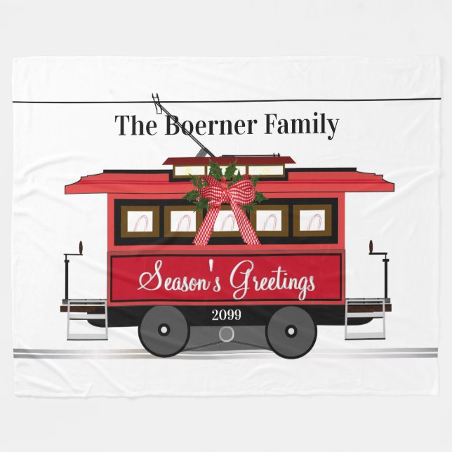 Season's Greetings Family Tram Trolley Streetcar Fleece Blanket (Front (Horizontal))