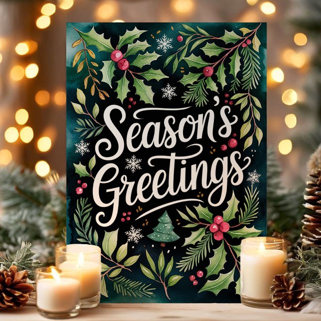 Season's Greetings Festive Watercolor Christmas Holiday Card (Creator Uploaded)