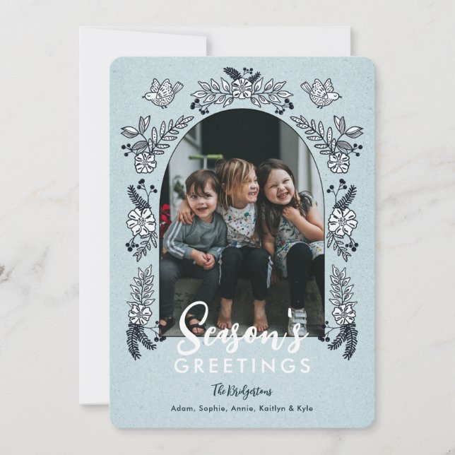 Season's Greetings Flowers Photo Arch Cute Holiday Card (Front)