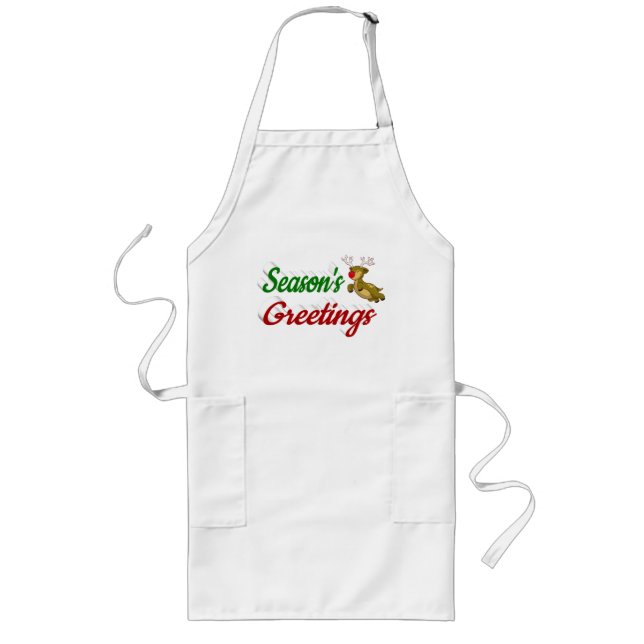 Seasons Greetings Flying Reindeer Christmas script Long Apron (Front)