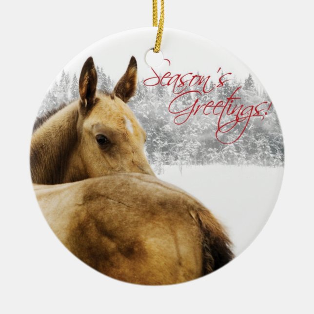 Season's Greetings Foal Ceramic Tree Decoration (Front)