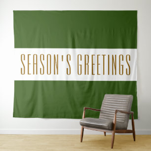 SEASON'S GREETINGS Forest Green White Stripes Tapestry