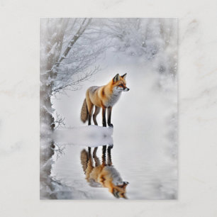 Season's Greetings Fox and Snow Christmas Holiday Postcard