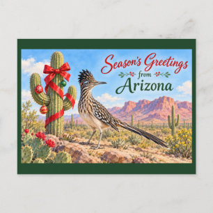 Seasons Greetings from Arizona - Roadrunner Postcard