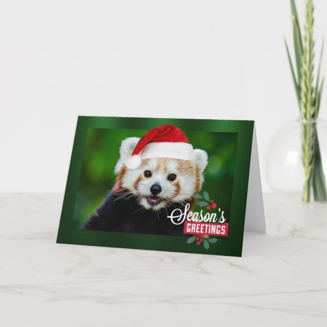 Seasons Greetings from Red Panda Santa Holiday Card (Front)