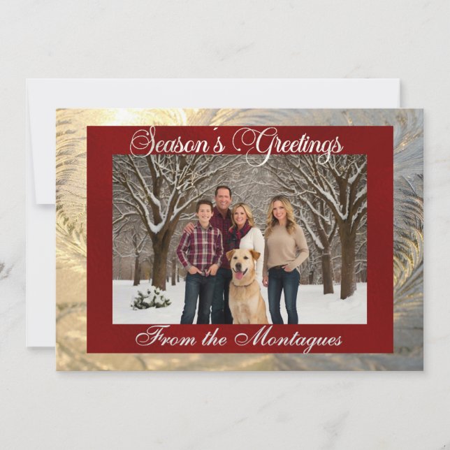 Season's Greetings Frost Border & Photo - Red Holiday Card (Front)