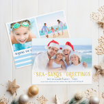 Seasons Greetings Funny Beach Holiday Card<br><div class="desc">Quick and Easy ordering! Celebrating a coastal Christmas or going to the beach for the holidays? You'll bring a smile to your friends and family's faces when you send them this "Sea-sands Greetings" photo card. Featuring a funny pun, this nautical holiday design has blue stripes, gold typography and room for...</div>