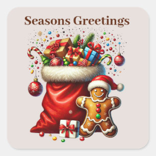 Seasons Greetings gingerbread Holiday Square Sticker