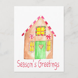 Season's Greetings Gingerbread house Postcard