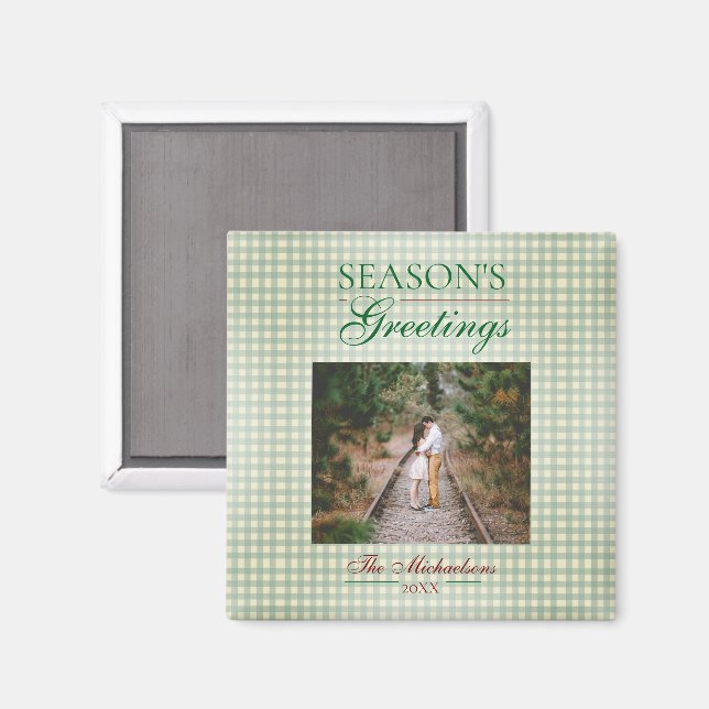 Season's Greetings Gingham Christmas Magnet (Front/Back)
