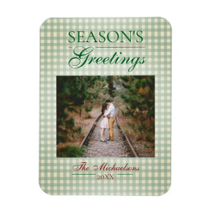 Season's Greetings Gingham Christmas Magnet