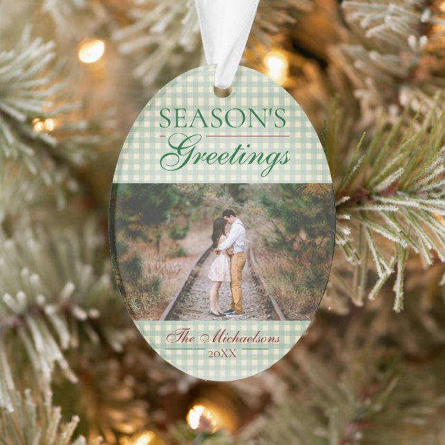 Season's Greetings Gingham Christmas Ornament (Tree)