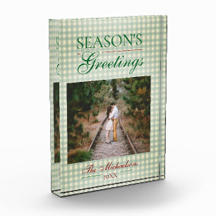 Season's Greetings Gingham Christmas Photo Block