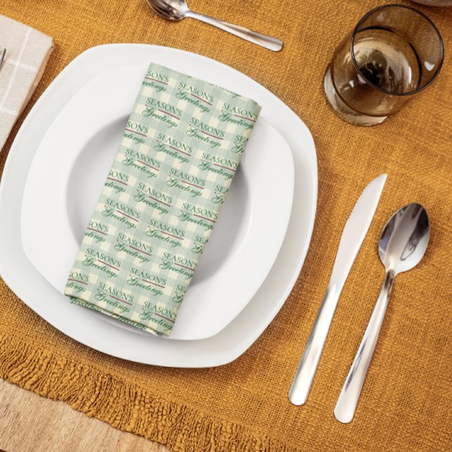 Season's Greetings Gingham Christmas Tea Towel (Creator Uploaded)