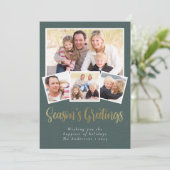Season's Greetings Gold Foil 4 Photo Holiday Card (Standing Front)