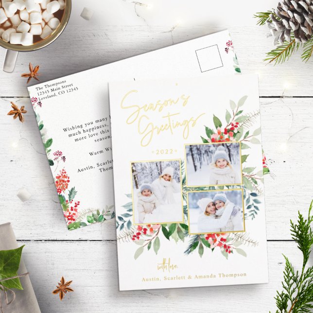 Season's Greetings Gold Foil Holiday Postcard (Creator Uploaded)