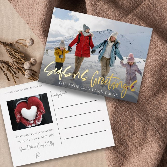 Seasons Greetings Gold Foil & Photo Foil Holiday Postcard (Creator Uploaded)